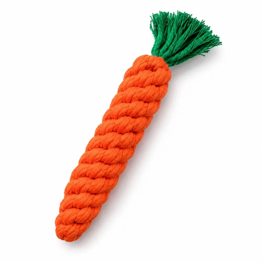 Carrot shaped cotton rope dog toy for small and medium dogs