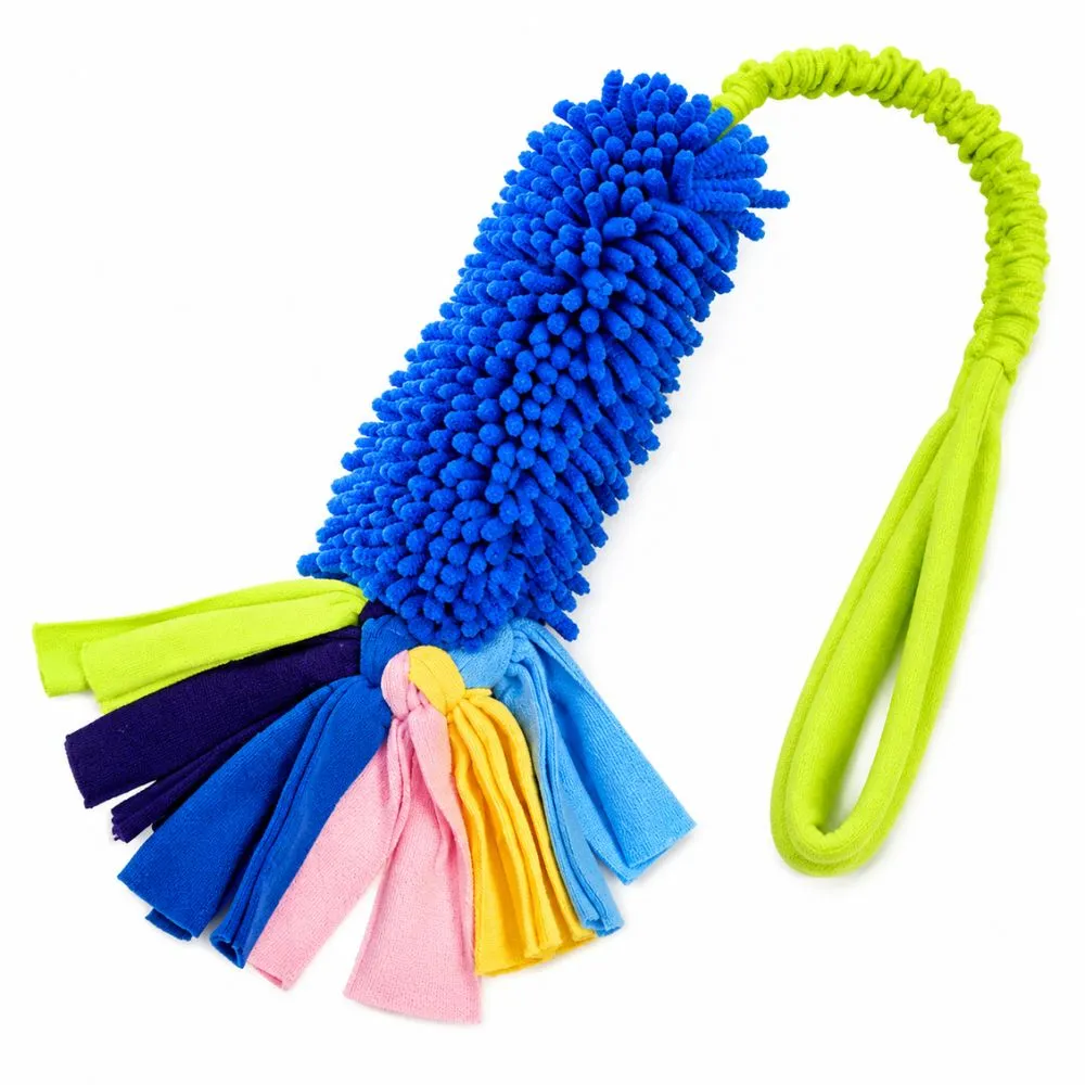 Blue bungee dog tug toy with shock-absorbing handle