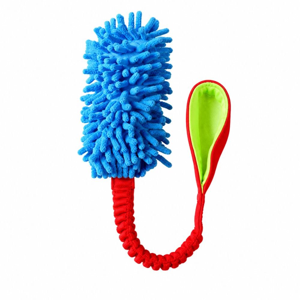 Blue microfiber mop head bungee dog tug toy