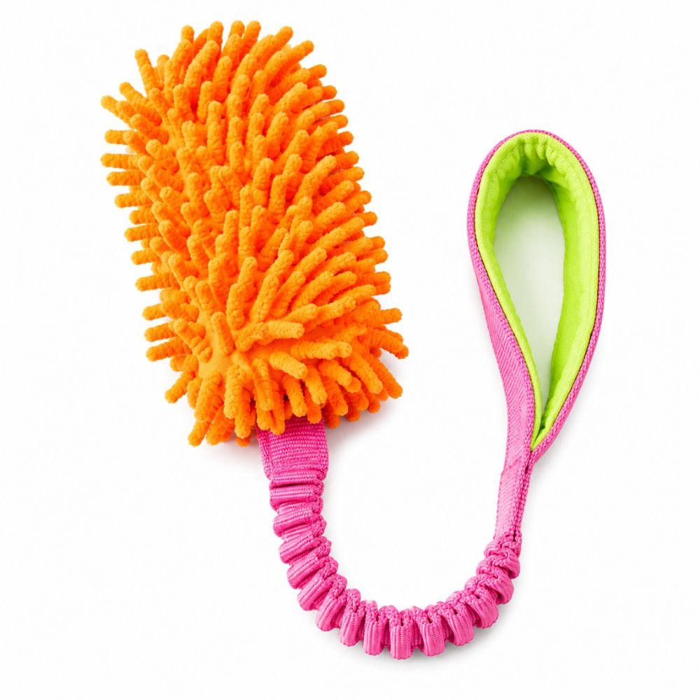Orange microfiber mop head bungee tug toy for dogs