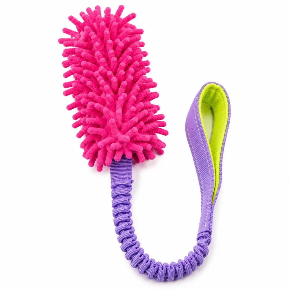 Pink microfiber mop head bungee dog tug toy