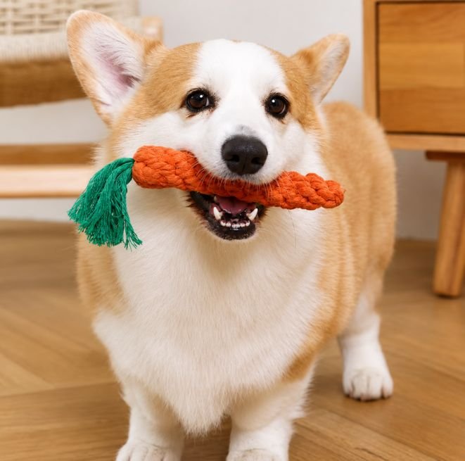 Small dog chewing cotton rope carrot dog toy