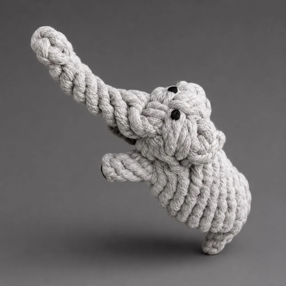 Elephant shaped rope chew toy made from natural cotton