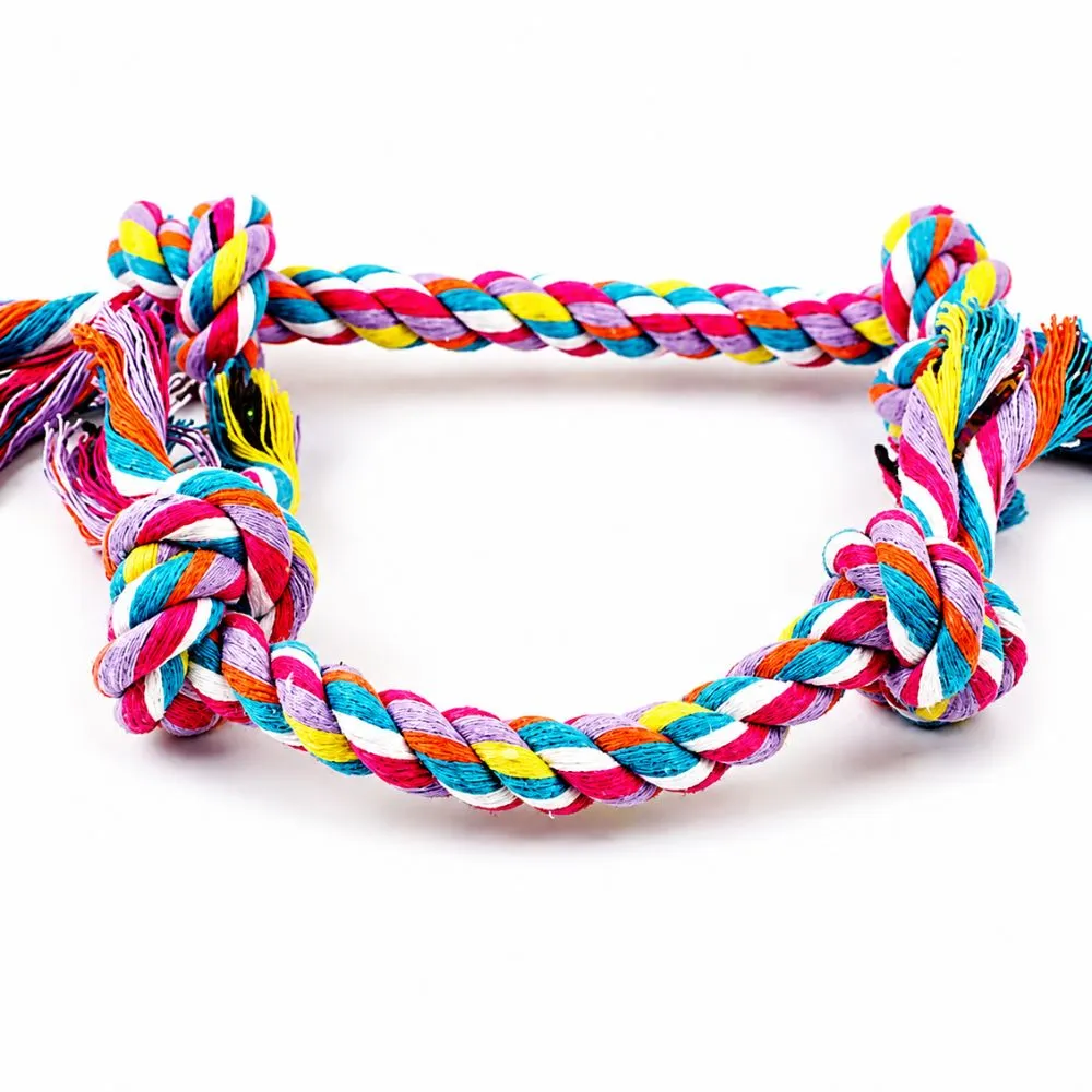 Cotton rope dog toy shaped in a U with double knot ends