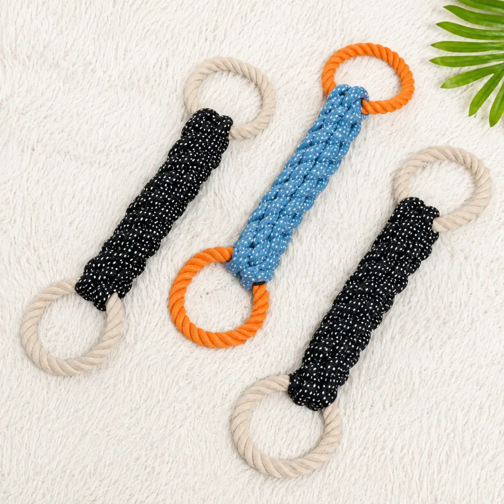 Double ring dog rope toy shown in blue and black color variants
