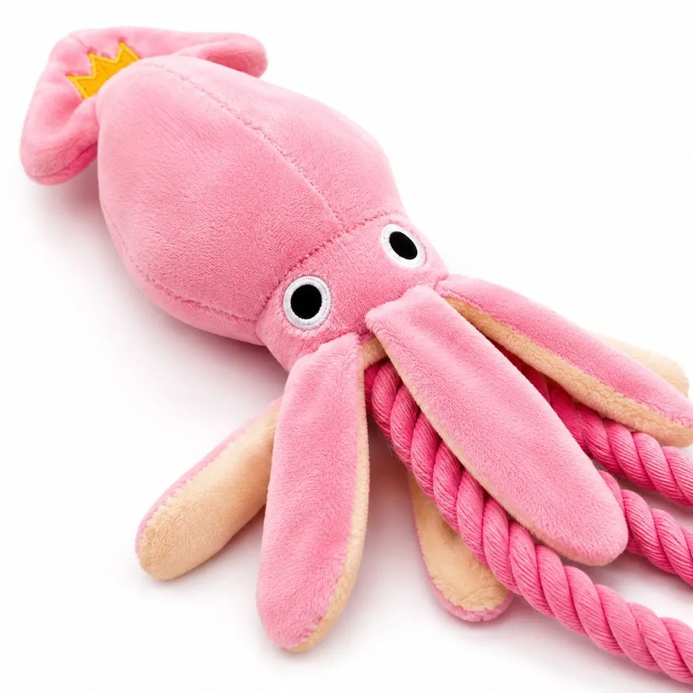 Close-up of reinforced stitching on octopus dog toy