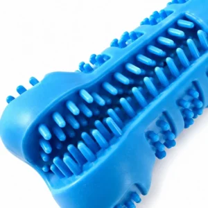 Green and blue color options for the soft rubber dog toothbrush toy