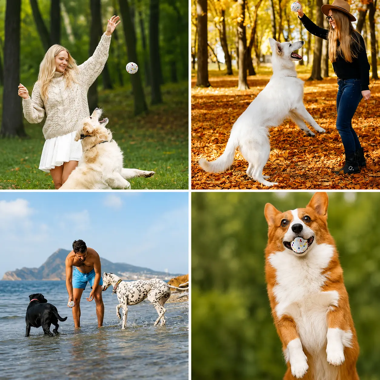 Dogs playing outdoors with E-TPU fetch ball