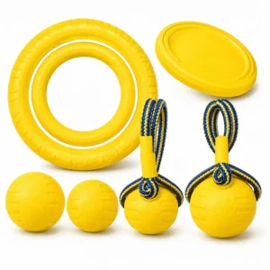 EVA foam dog toy set with pull ring, flying disc, balls, and tether toys