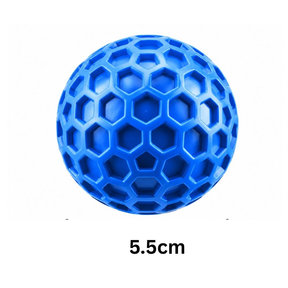 Blue honeycomb squeaky dog ball, small 5.5 cm size