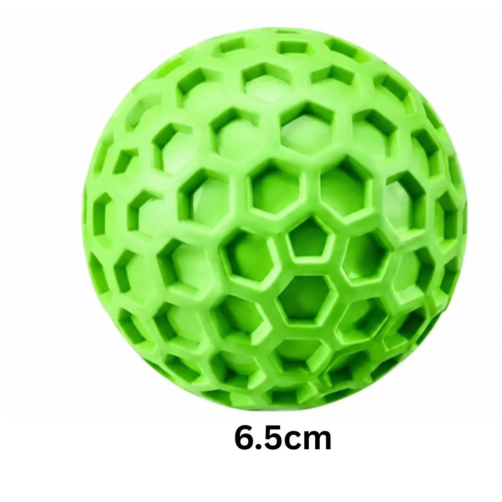 Green honeycomb squeaky dog ball, medium 6.5 cm size