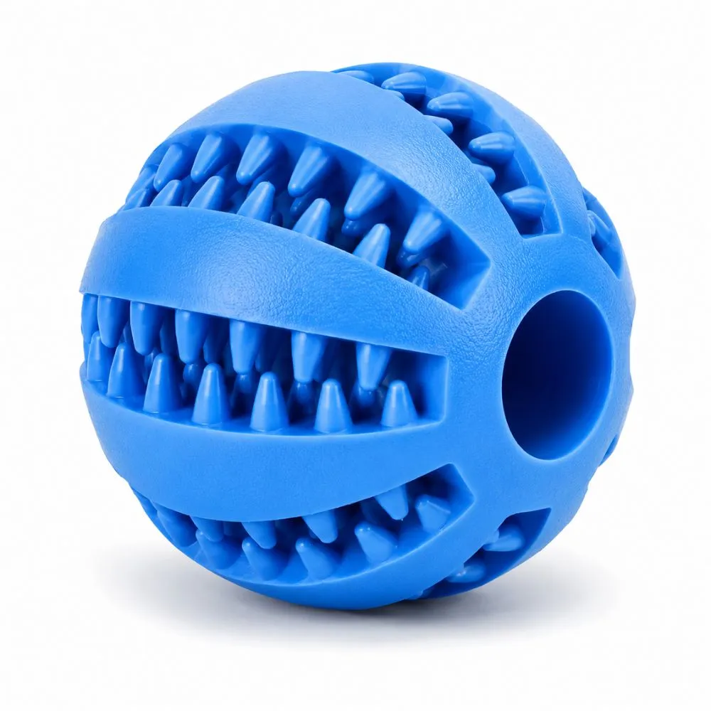 Blue interactive dog treat dispensing ball