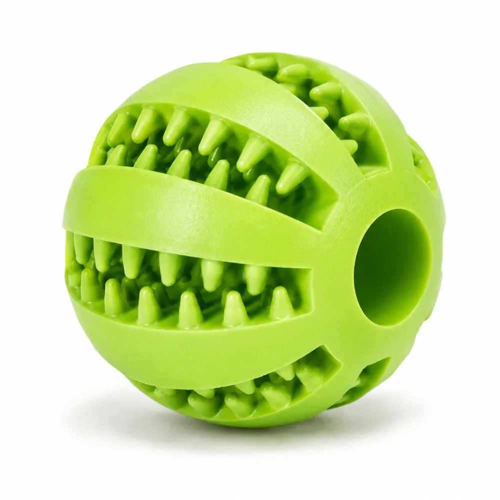 Green interactive dog treat dispensing ball