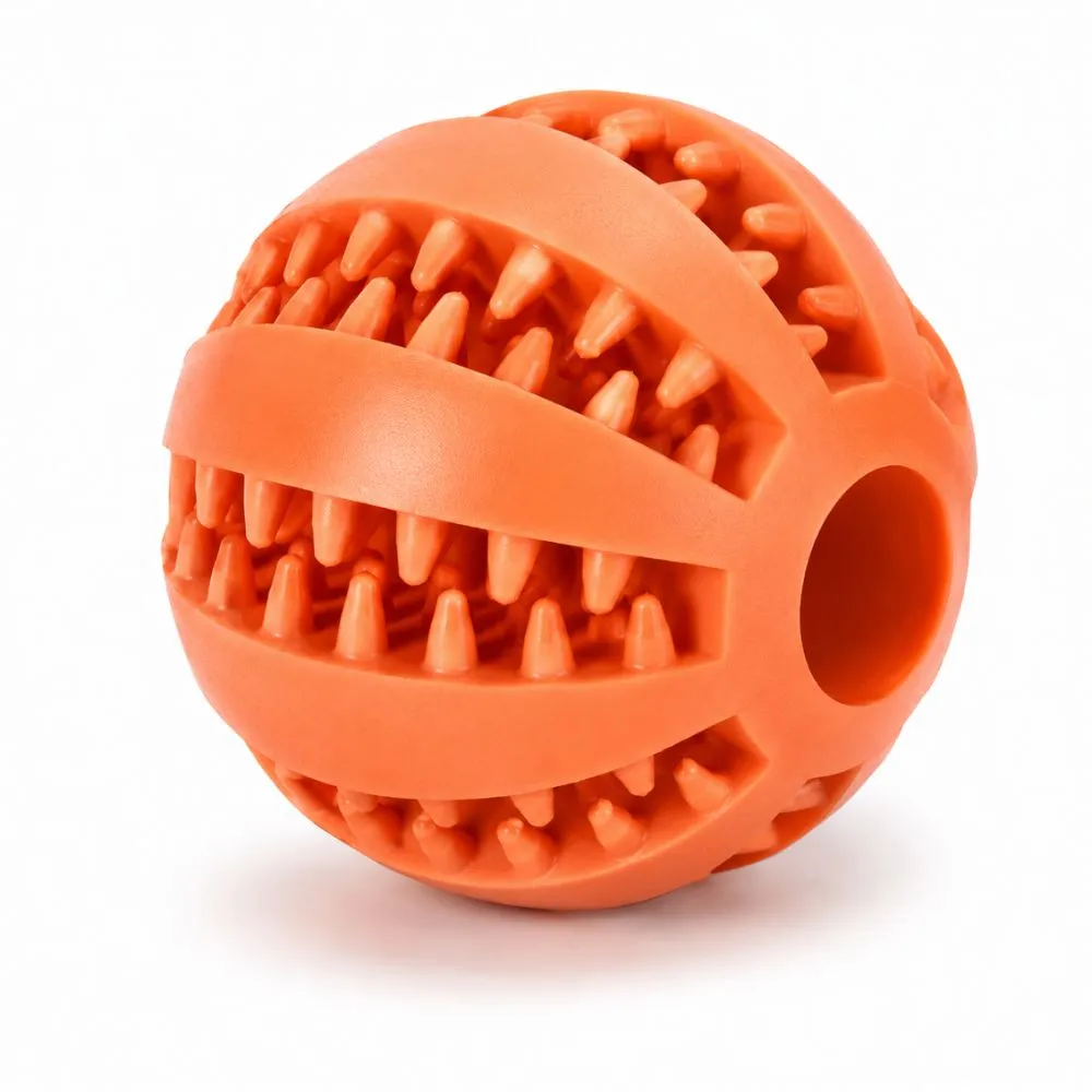 Orange interactive dog treat dispensing ball