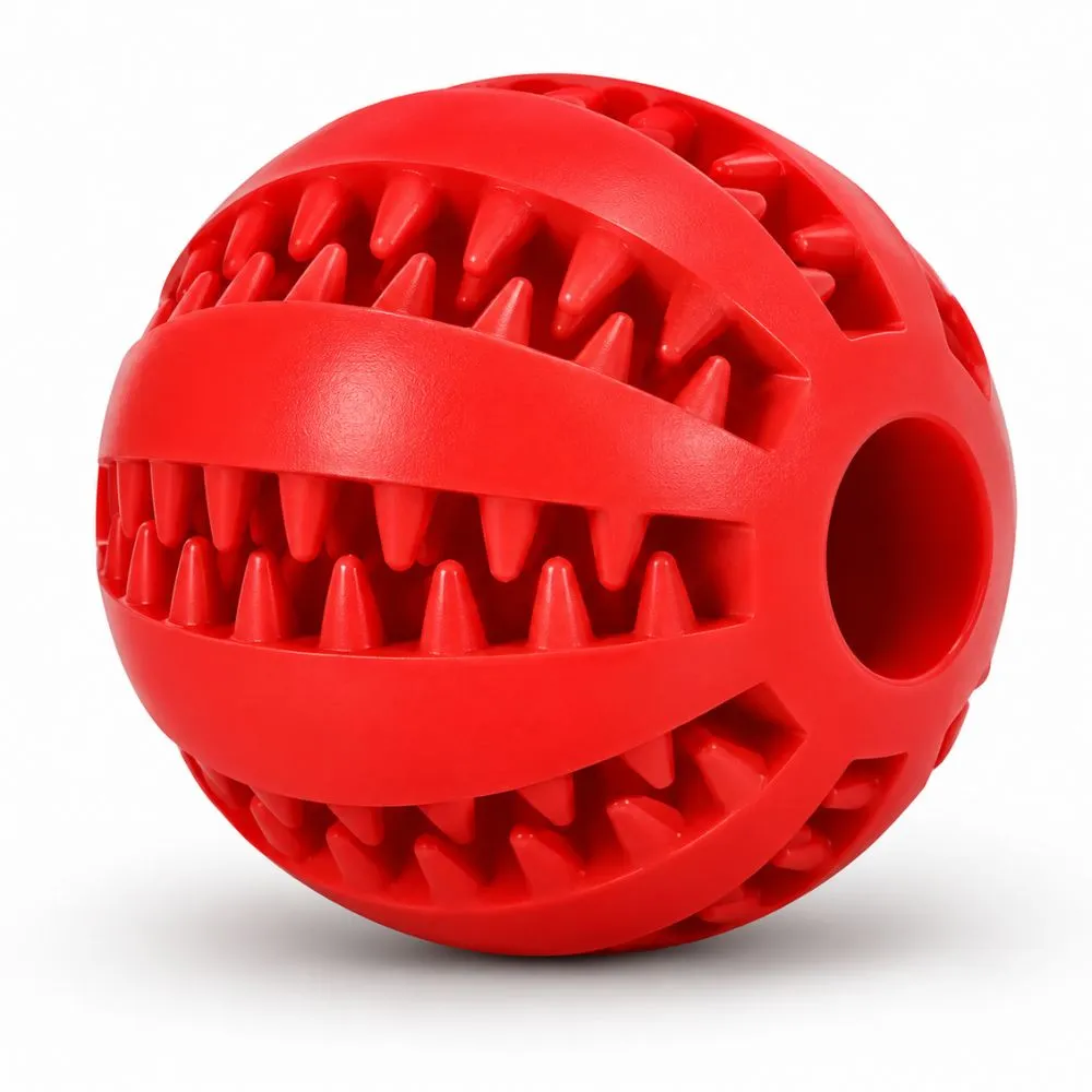 Red interactive dog treat dispensing ball