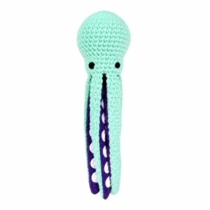 Front view of a mint green octopus-shaped chew toy for dogs