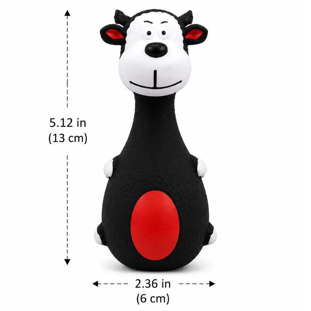 Black donkey shaped rubber squeaky dog toy with red belly