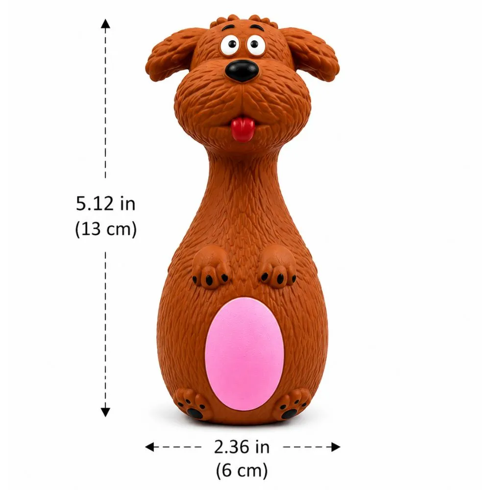 Brown dog shaped rubber squeaky chew toy for small and medium dogs