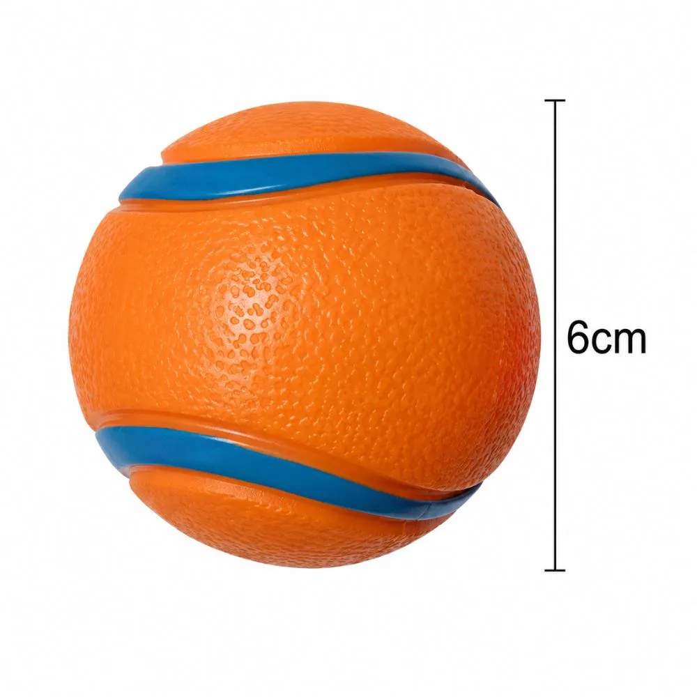 6cm solid elastic dog ball in orange with blue bands