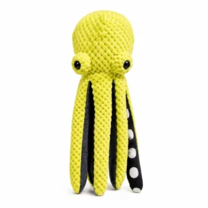 Yellow color option of the squeaky plush octopus dog toy
