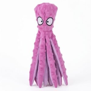 Pink octopus squeaky dog toy with light purple tentacle accents