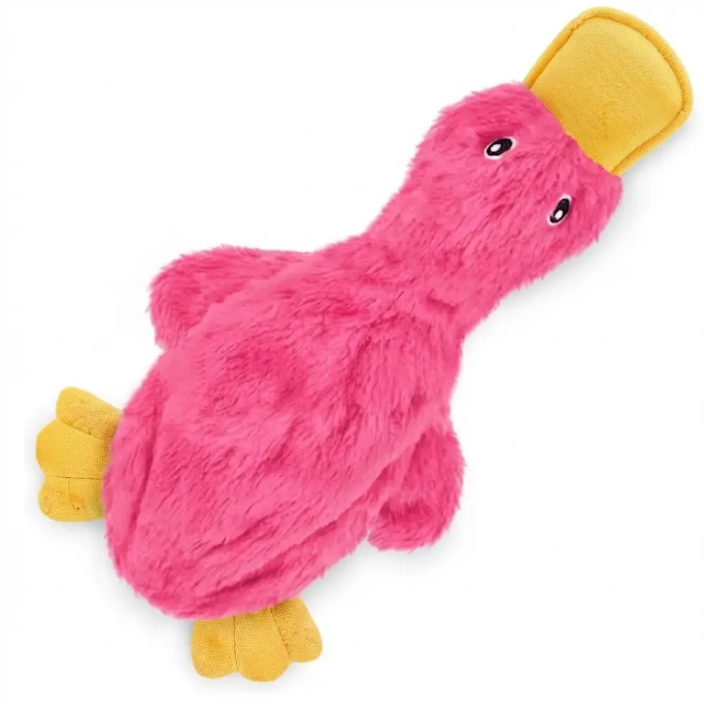 Pink stuffing-free crinkle duck squeaky dog toy