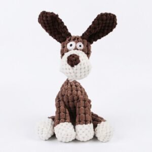 Brown textured plush dog toy sitting with white paws and tall floppy ears