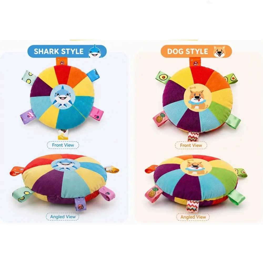 Squeaky Plush Flying Disc for Dogs – Rainbow Shark & Shiba Dog Styles - Image 6