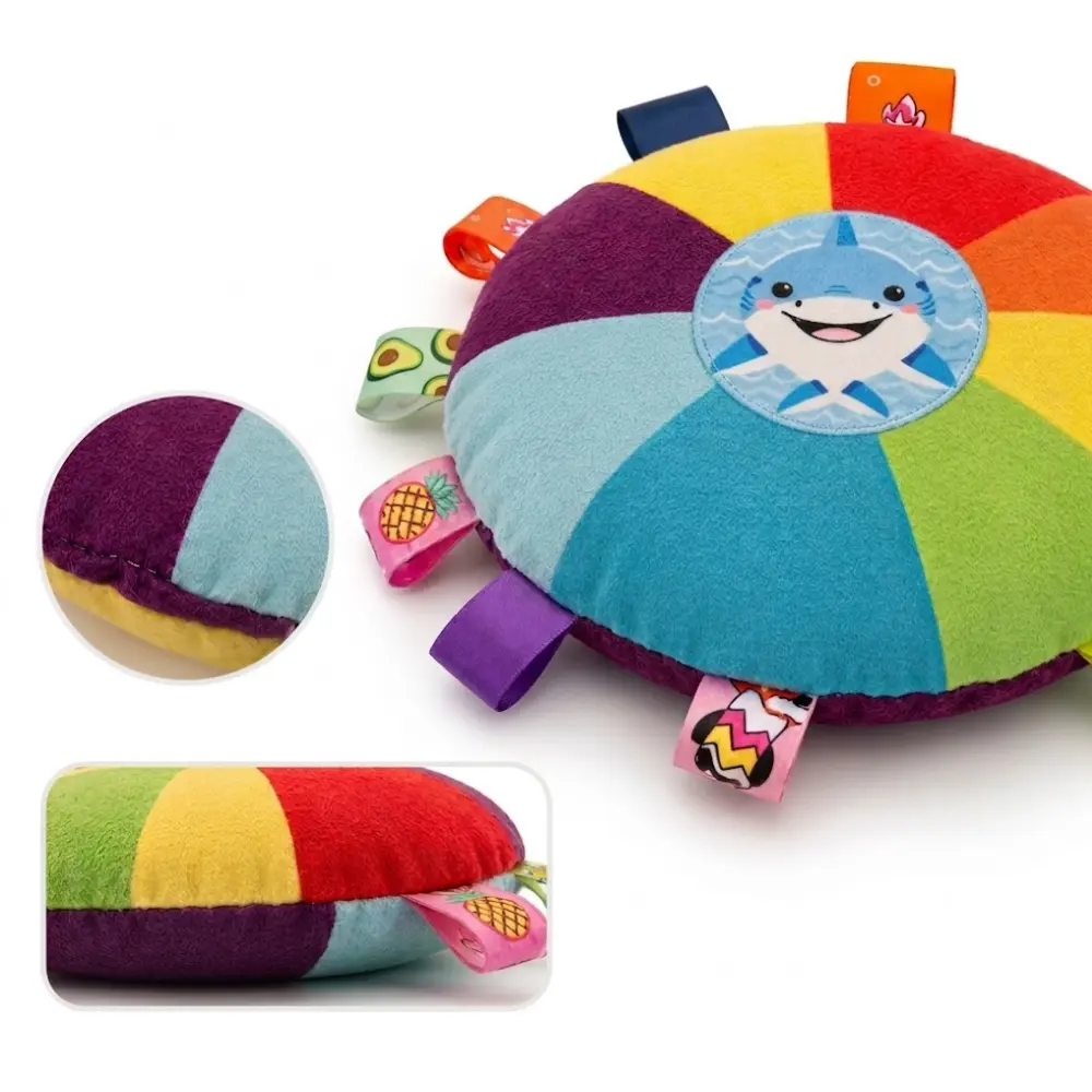 Close-up of neat stitching and seams on the Shiba dog style plush flying disc