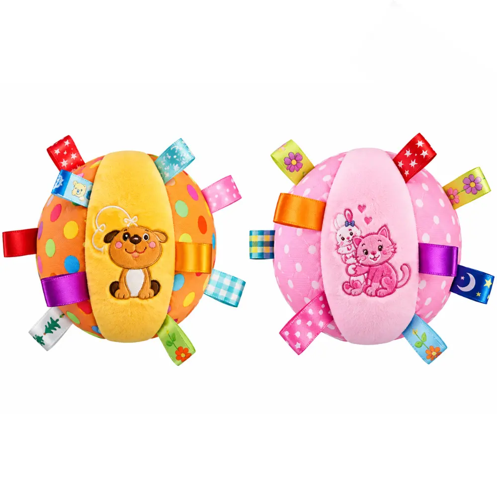 Ribbon Tag Squeaky Plush Dog Ball Toy - Image 6