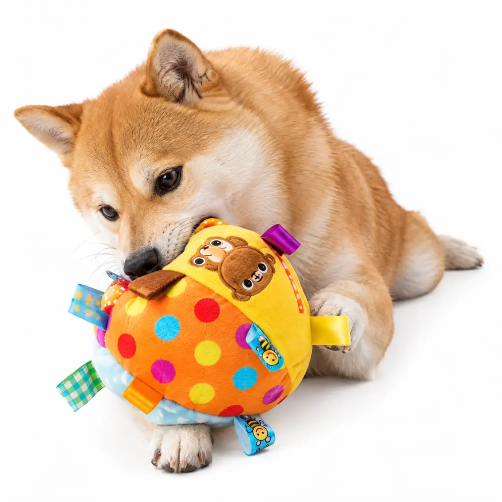 Ribbon Tag Squeaky Plush Dog Ball Toy - Image 2