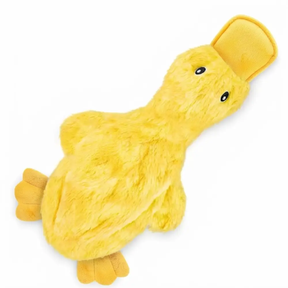 Yellow stuffing-free crinkle duck squeaky dog toy
